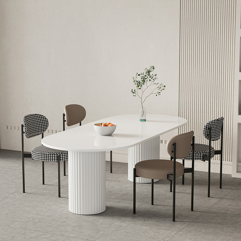 Oval Sintered Stone Dining Table Modern White Furniture with Double Pedestal for Home 86.6"L x 31.5"W x 29.5"H Without Chairs Clearhalo 'Dining Tables & Seating' 'Dining Tables' 'dining_table' 'furn' 'furn_dining_table' 'Furniture' 'Kitchen & Dining Furniture' 5997632
