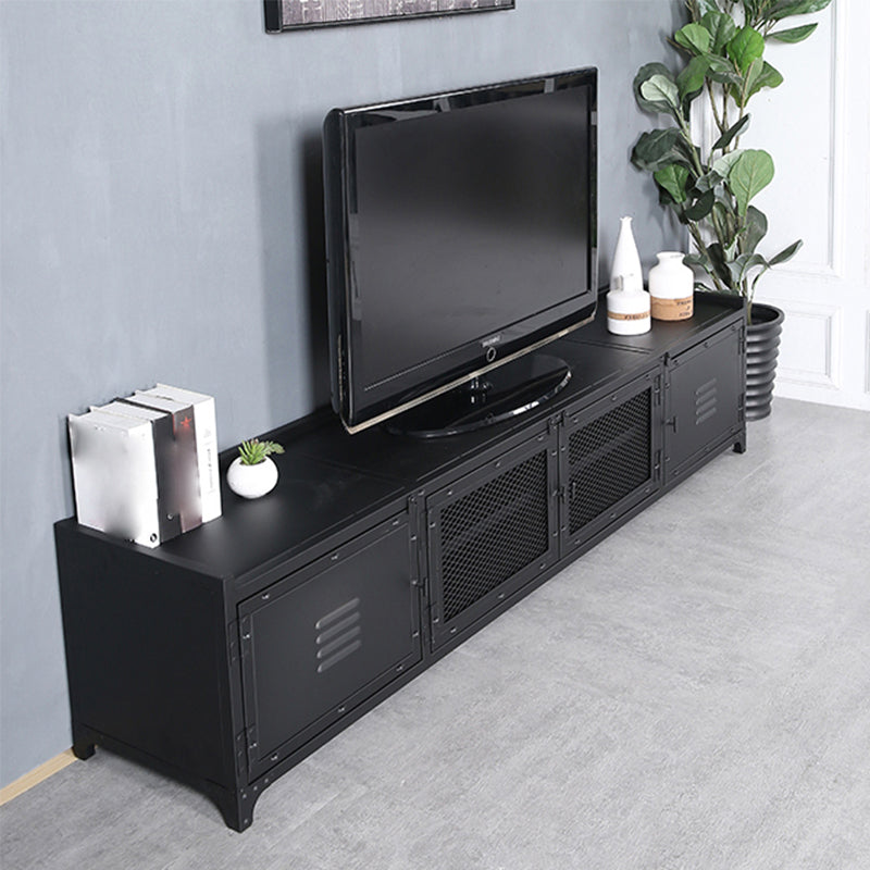 Industrial Style Metal TV Stand Black Colour Enclosed Storage TV Console with Cabinet 94.5"L x 16"W x 18"H Clearhalo 'furn' 'furn_tv_stands_entertainment_centers' 'Furniture' 'Living Room Furniture' 'TV Stands & Entertainment Centers' 'TV Stands & Media Storage Furniture' 'tv_stands_entertainment_centers' 6000453