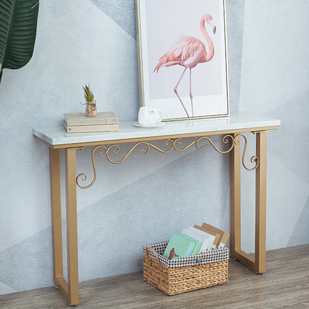 Glam Marble Console Table 12" W Rectangle Sled Accent Table for Hall White Clearhalo 'Console Tables' 'console_tables' 'Entry & Mudroom Furniture' 'furn' 'furn_console_tables' 'Furniture' 6000578