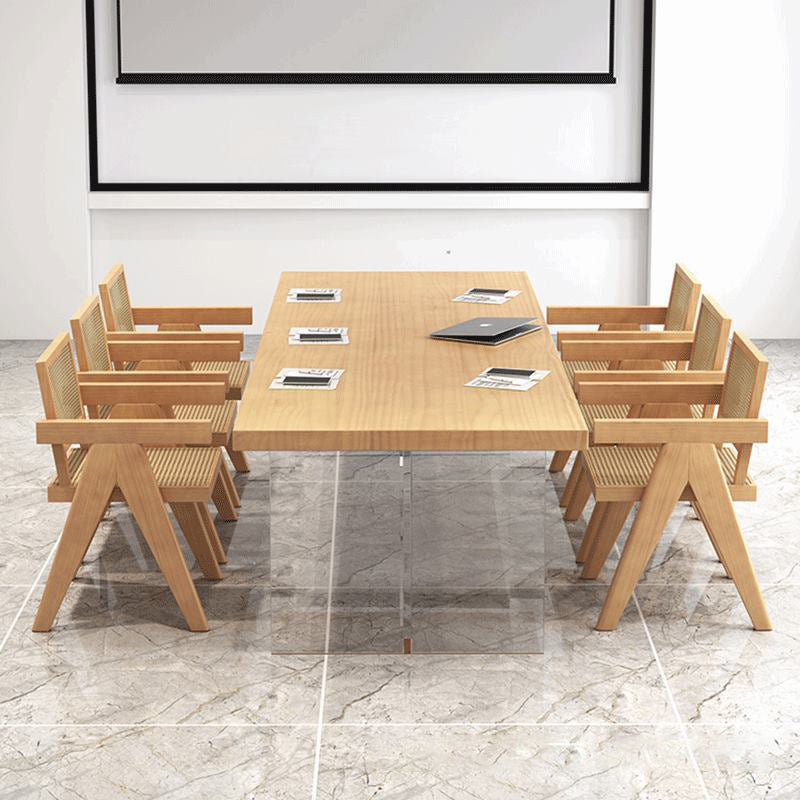 Modern 1/2/5/7 Pieces Rectangle Dining Set Solid Wood Top Dining Table with Chairs 7 Pieces: 1 Table, 6 Natural Chairs Clearhalo 'Dining Room Sets' 'Dining Tables & Seating' 'dining_room_set' 'furn' 'furn_dining_room_set' 'Furniture' 'Kitchen & Dining Furniture' 6003542