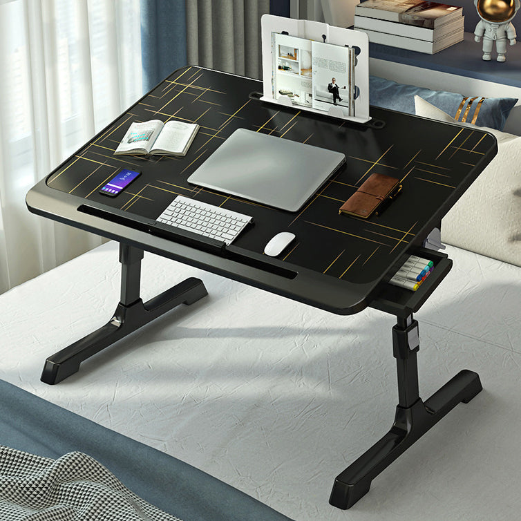 Escritorio de escritura en forma de T curvado Descripción de oficina de oficina plegable negro Madera artificial