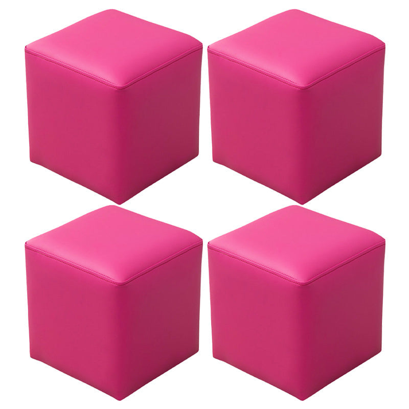 Pink Stain Resistant Pouf Solid Color Square Pouf for Living Room Rose Red 4 Piece Set Clearhalo 'furn' 'furn_ottomans_poufs' 'Furniture' 'Living Room Furniture' 'Ottomans & Poufs' 'ottomans_poufs' 6006835