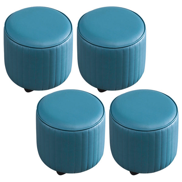 Contemporary Pouf Ottoman Genuine Leather Upholstered Solid Color Cylinder Shape Ottoman 12.6"L x 12.6"W x 11.8"H Peacock Blue 4 Piece Set Clearhalo 'furn' 'furn_ottomans_poufs' 'Furniture' 'Living Room Furniture' 'Ottomans & Poufs' 'ottomans_poufs' 6007113