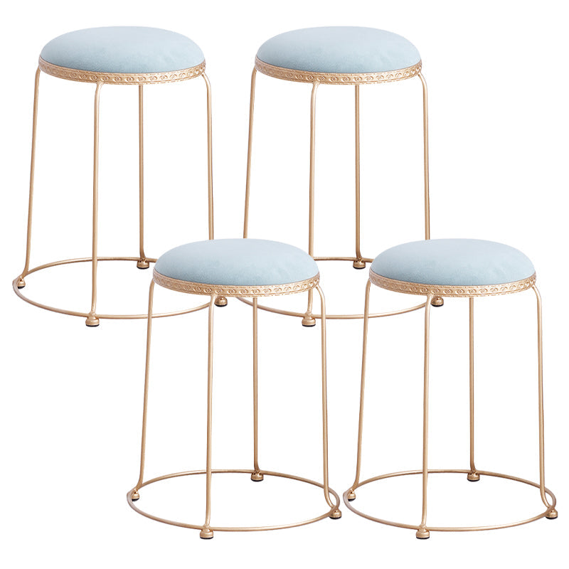 Modern Standard Round Whole Colored Velvet Metal Frame Fade Resistant Ottoman 11.8"L x 14.8"W x 18.1"H Light Blue 4 Piece Set Clearhalo 'furn' 'furn_ottomans_poufs' 'Furniture' 'Living Room Furniture' 'Ottomans & Poufs' 'ottomans_poufs' 6007242