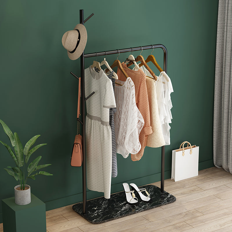 Contemporary Hall Stand Marble Bottom Hall Tree with Coat Hanger Hooks 33"L x 13"W x 67"H Black Clearhalo 'Entry & Mudroom Furniture' 'furn' 'furn_hall_tree_coat_racks' 'Furniture' 'Hall Trees & Coat Racks' 'hall_tree_coat_racks' 6007523