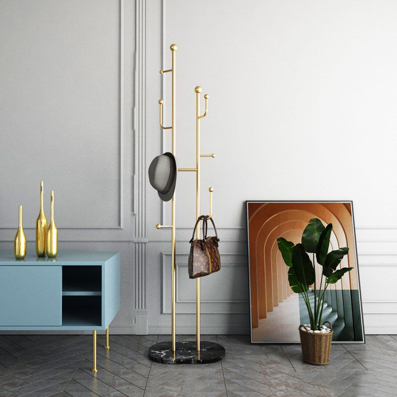 Contemporary Hall Tree Metal Free Standing with Hooks Coat Hanger Gold-Black Strip Clearhalo 'Entry & Mudroom Furniture' 'furn' 'furn_hall_tree_coat_racks' 'Furniture' 'Hall Trees & Coat Racks' 'hall_tree_coat_racks' 6008436