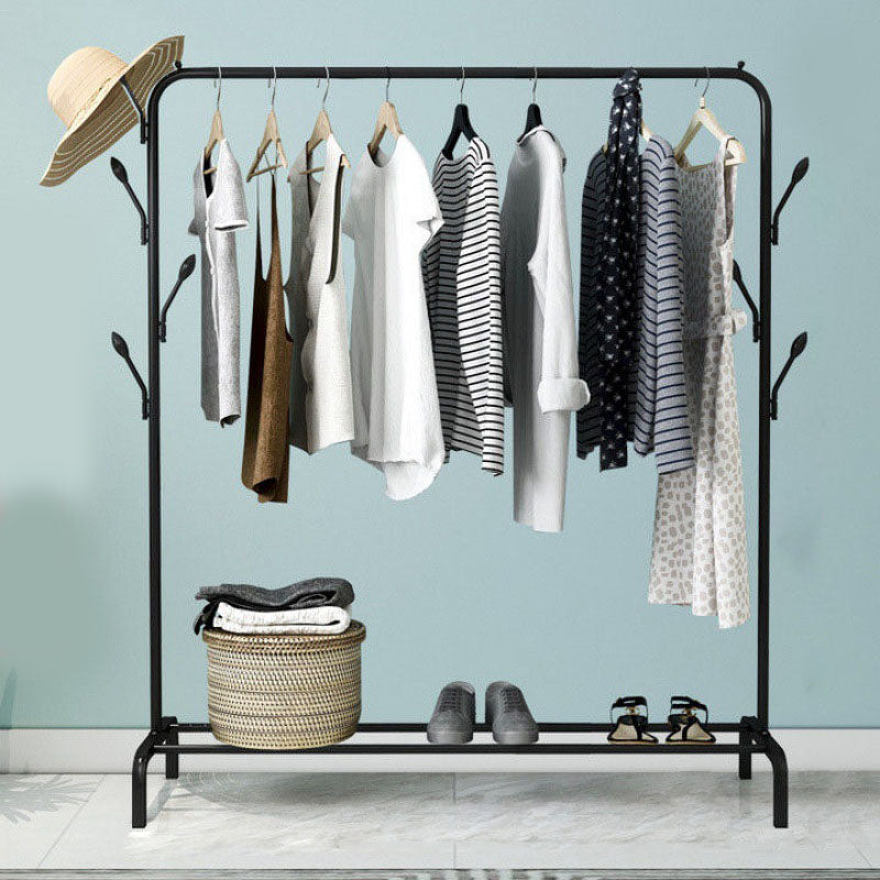 Stable Metallic Coat Hanger Free Standing Coat Rack With Storage Shelving 47.2"L x 14.6"W x 59.1"H Black 5 Hooks or More Clearhalo 'Entry & Mudroom Furniture' 'furn' 'furn_hall_tree_coat_racks' 'Furniture' 'Hall Trees & Coat Racks' 'hall_tree_coat_racks' 6008534