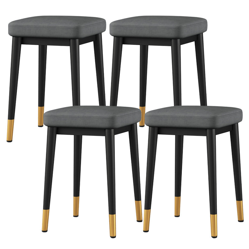 Square Ottoman Solid Color Upholstered Metal Frame Fabric Standard Ottoman Dark Gray 4 Piece Set Black Gold Clearhalo 'furn' 'furn_ottomans_poufs' 'Furniture' 'Living Room Furniture' 'Ottomans & Poufs' 'ottomans_poufs' 6009005