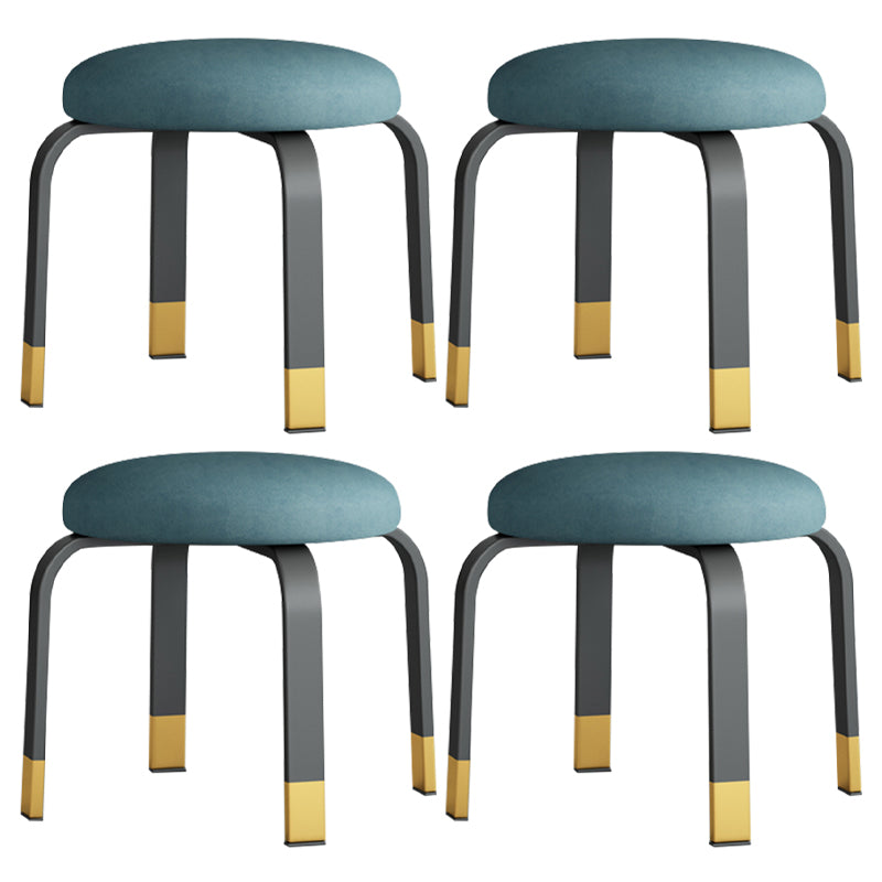 Fabric Round Water Resistant Ottoman Modern Solid Color Metal Frame Ottoman Blue 4 Piece Set Black Gold Clearhalo 'furn' 'furn_ottomans_poufs' 'Furniture' 'Living Room Furniture' 'Ottomans & Poufs' 'ottomans_poufs' 6009304