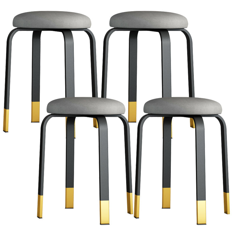Footstool Ottoman Upholstered Metal Frame Fabric Modern Solid Round Ottoman Light Gray 4 Piece Set Black Gold Clearhalo 'furn' 'furn_ottomans_poufs' 'Furniture' 'Living Room Furniture' 'Ottomans & Poufs' 'ottomans_poufs' 6009410