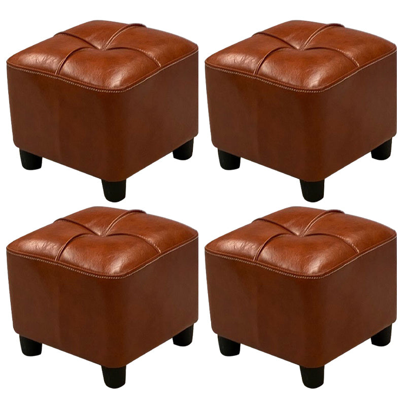 Modern Square Standard Faux Leather Solid Color Standard for Living Room Brown 4 Piece Set Clearhalo 'furn' 'furn_ottomans_poufs' 'Furniture' 'Living Room Furniture' 'Ottomans & Poufs' 'ottomans_poufs' 6009471