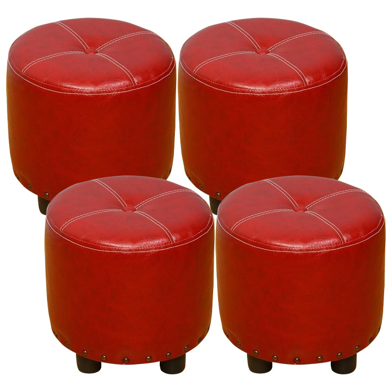 Cylinder Pouf Pure Color Tufted Nailhead Trim Faux Leather Standard Ottoman 12"L x 12"W x 11"H Burgundy 4 Piece Set Clearhalo 'furn' 'furn_ottomans_poufs' 'Furniture' 'Living Room Furniture' 'Ottomans & Poufs' 'ottomans_poufs' 6009607
