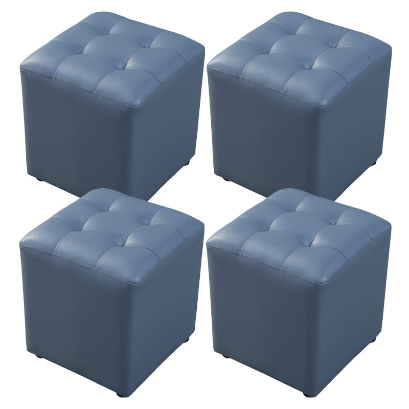 Contemporary Pouf Ottoman Genuine Leather Tufted Upholstered Solid Color Ottoman Square Blue 4 Piece Set Clearhalo 'furn' 'furn_ottomans_poufs' 'Furniture' 'Living Room Furniture' 'Ottomans & Poufs' 'ottomans_poufs' 6012510