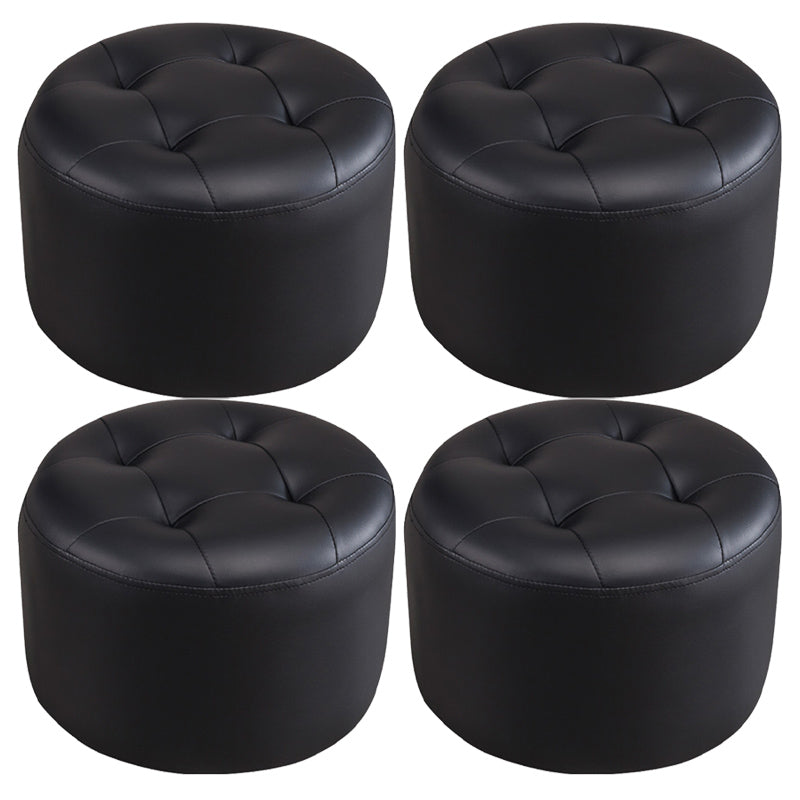 Mid-Century Modern Pouf Ottoman Genuine Leather Upholstered Tufted Round Ottoman Black 4 Piece Set Clearhalo 'furn' 'furn_ottomans_poufs' 'Furniture' 'Living Room Furniture' 'Ottomans & Poufs' 'ottomans_poufs' 6012536