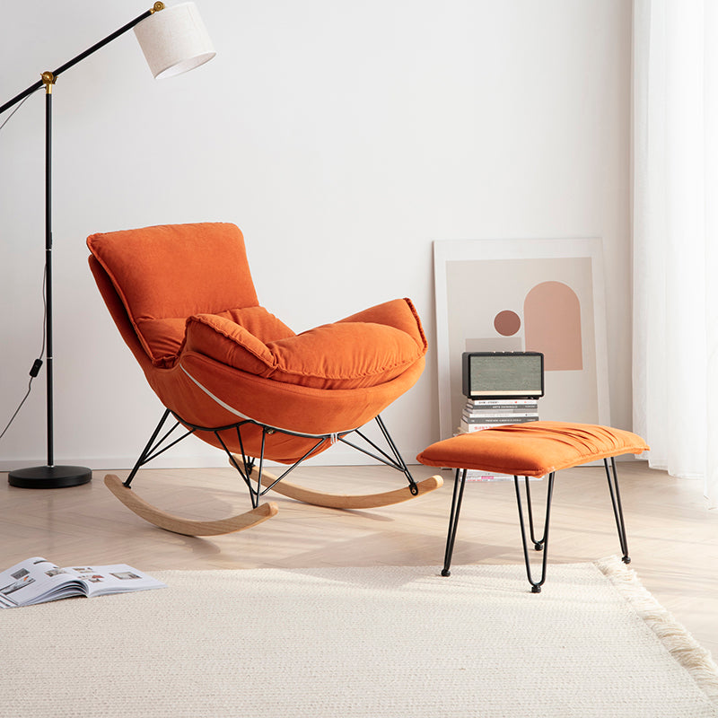 Faux Leather Gorgeous Rocking Chair Removable Cushions Rocker Chair for Living Room Orange Rocking Chair with Ottomans Velvet Clearhalo 'Chairs & Seating' 'furn' 'furn_rocking_chairs' 'Furniture' 'Living Room Furniture' 'Rocking Chairs' 'rocking_chairs' 6013361