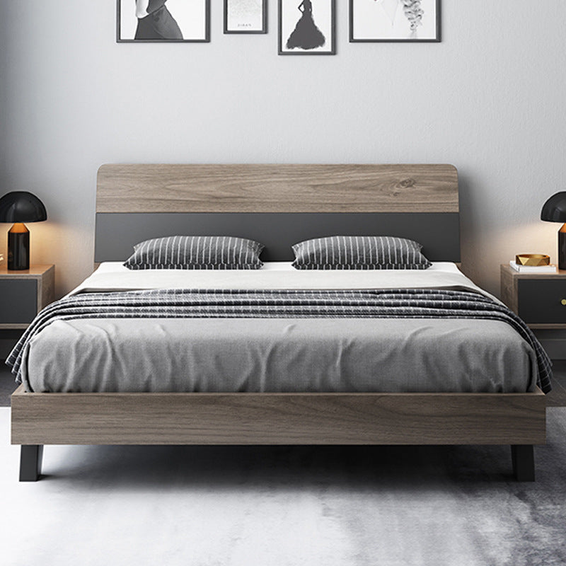 Mid-Century Modern Wood Bed with Headboard and 4 Legs in Grey