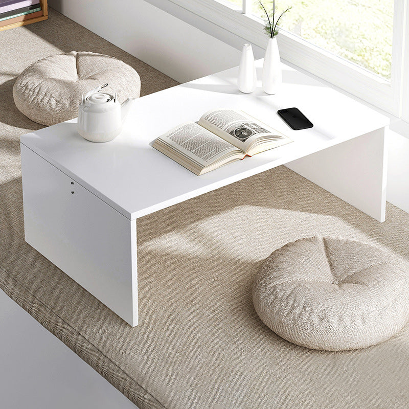 Brown Rectangular Coffee Table Sled Base Wooden Cocktail Table