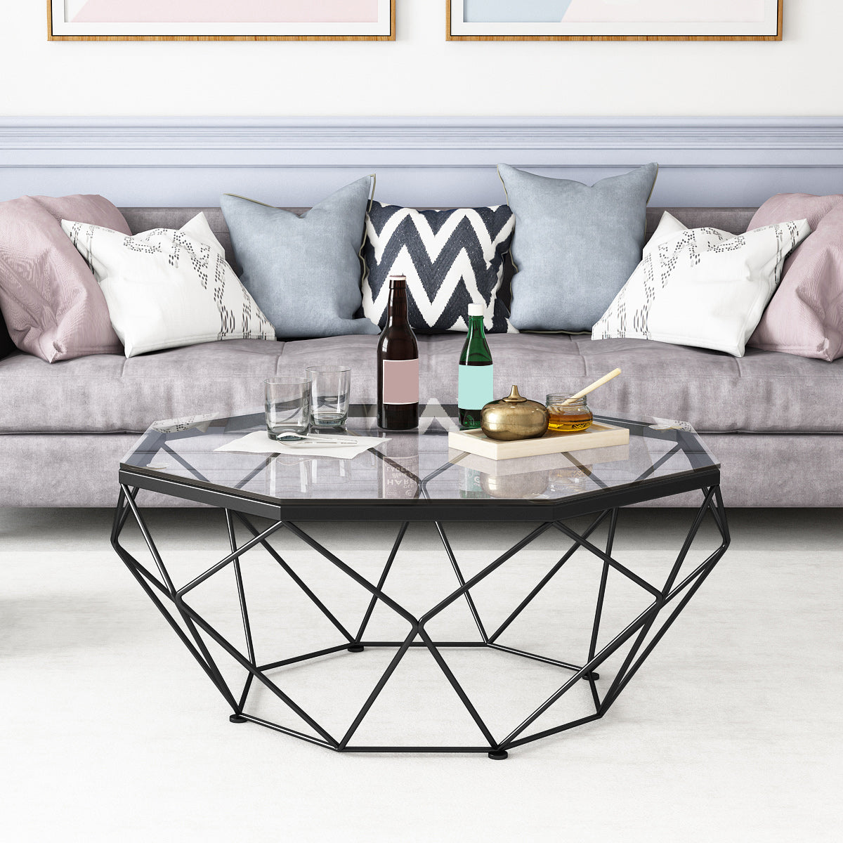 グラスコーヒーテーブル17.72 "Hリビングルーム用のフレームカクテルテーブル