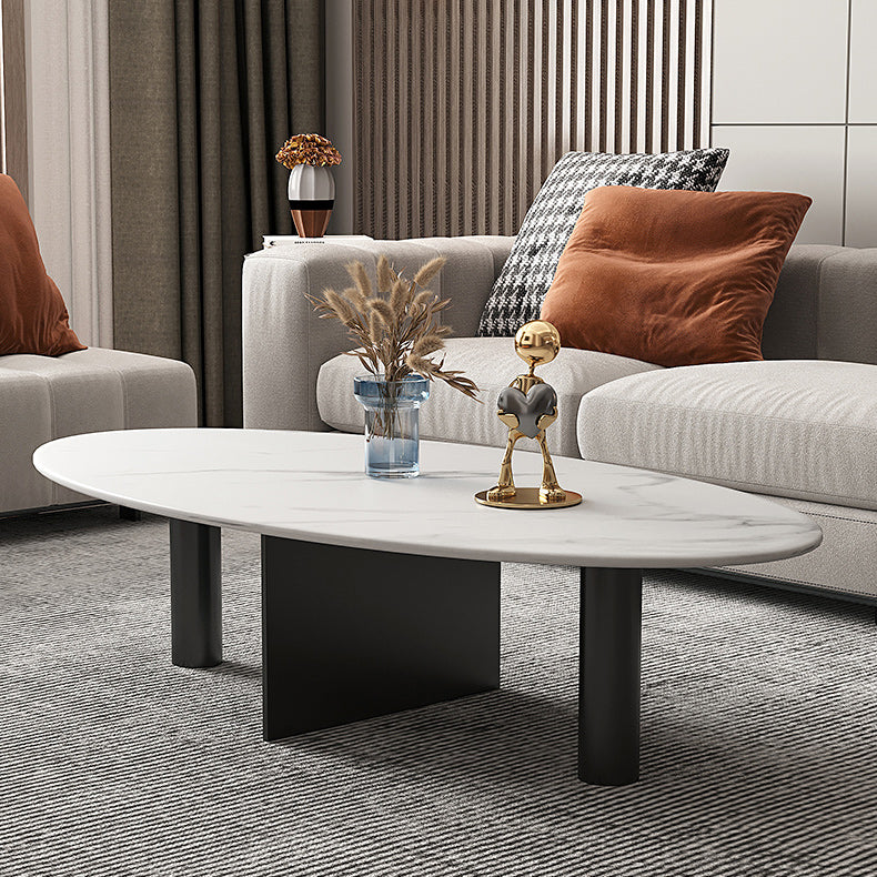 Glam Oval Stone Top Coffee Table with Metal 3 Legs Cocktail Table