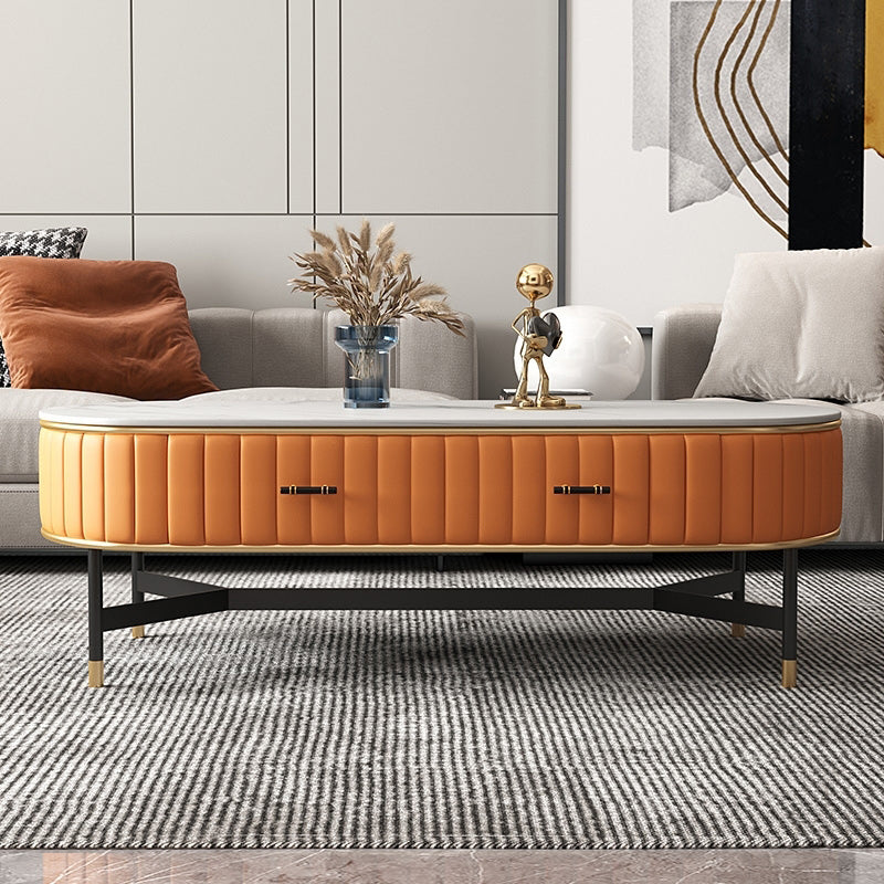 Stone Top Coffee Table Draw included Metal Legs Single Cocktail Table