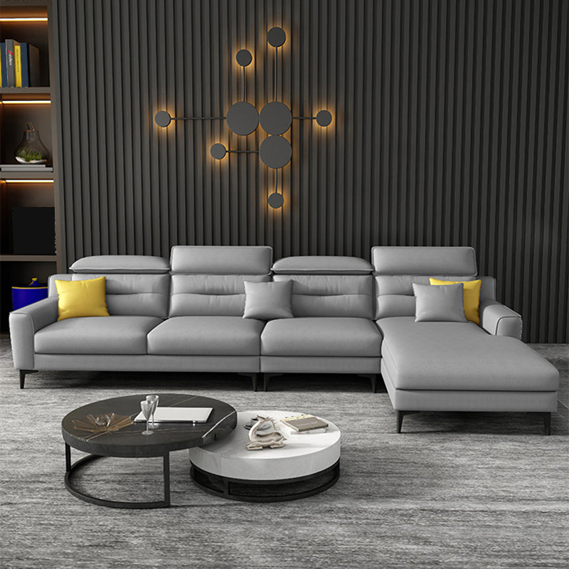Grey Square Arm Sectional Pillow Back Modern 4-seat Sectional