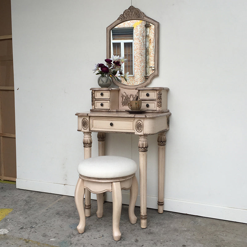 Eiken ijdelheid set met ontlasting 64.17 "Hoge ijdelheid met lade en spiegel