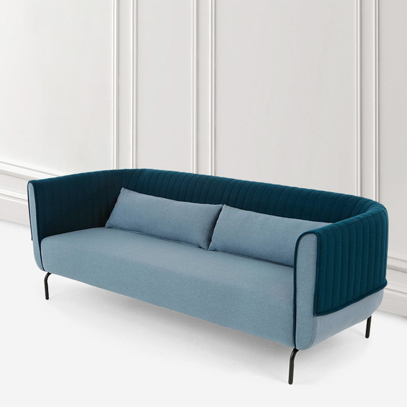 Fabric Modern Tuxedo Arm Sofa with Bolster Pillows in Blue/Gray