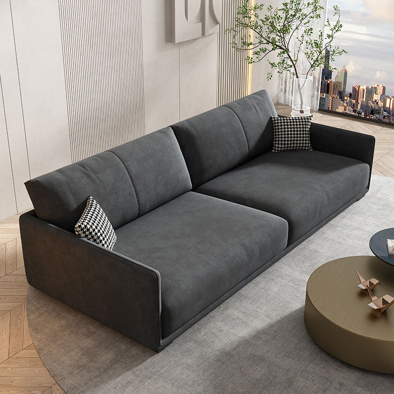 Modern 4-seat Suede Sofa Sewn Pillow Back Sofa with 2 Pillows