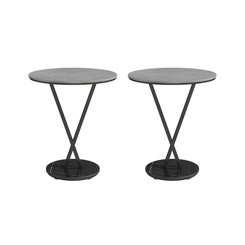 Modernistic Slate Top Round Side End Table Metal X-base End Table