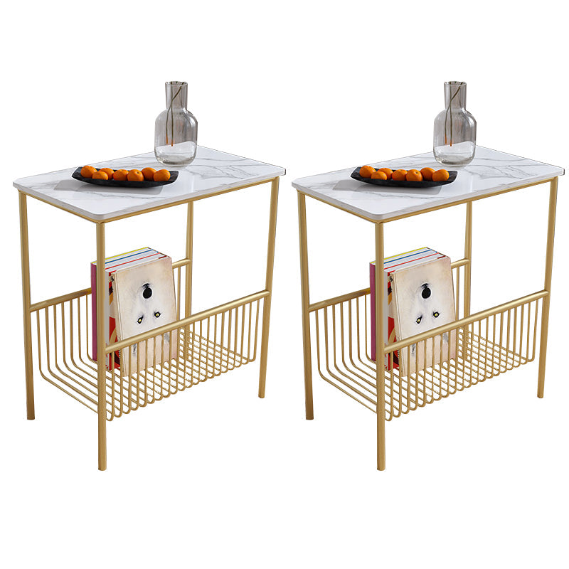 Contemporary Rectangular Side Table Metal 4 Legs End Table with Shelf