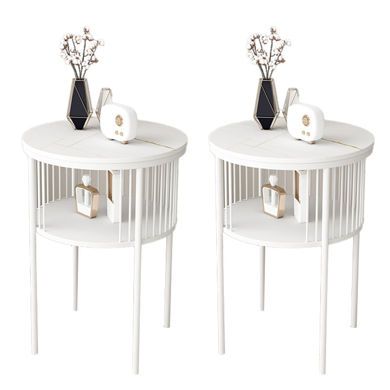 Contemporary Metal 4 Legs End Table Round Double Tier End Table White White 2 Clearhalo 'Coffee & Accent Tables' 'End & Side Tables' 'end_side_tables' 'furn' 'furn_end_side_tables' 'Furniture' 'Living Room Furniture' 6014777