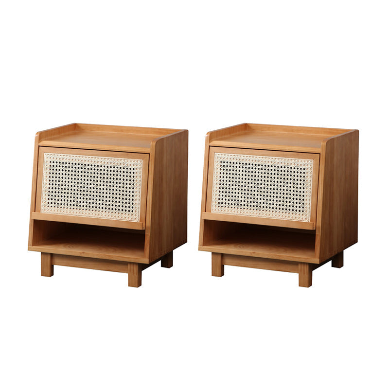 Contemporary Wood Accent Table Nightstand 21.65" Tall Bed Nightstand Natural Wood Yellow 2 Piece Set Clearhalo 'Bedroom Furniture' 'furn' 'furn_night_stand' 'Furniture' 'night_stand' 'Nightstands' 6015109