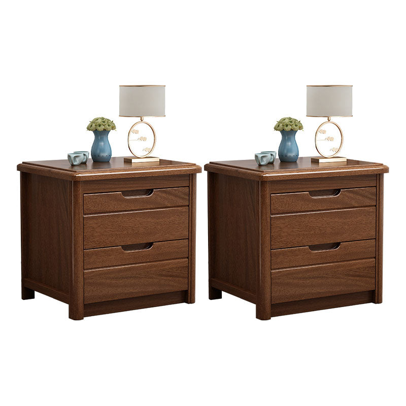 Solid Wood Bed Nightstand Traditional Night Table with 2 Drawers