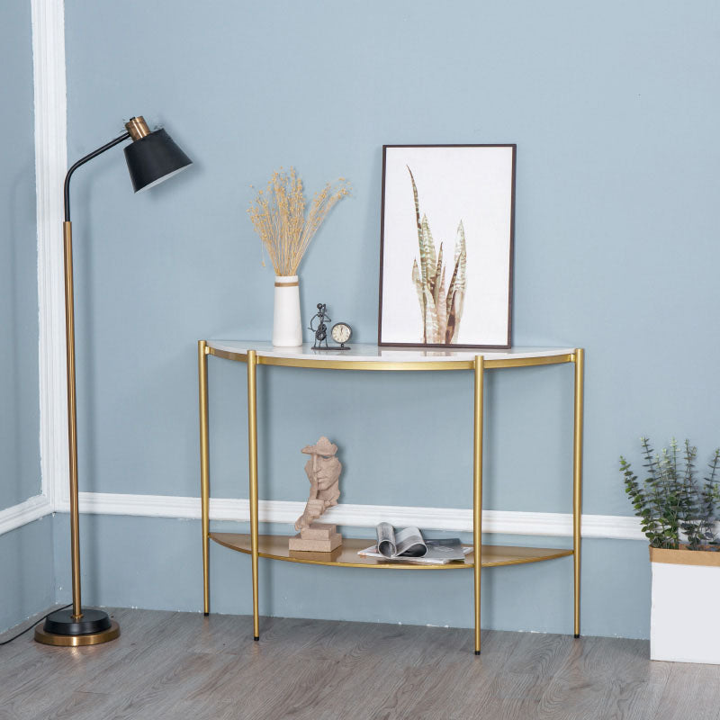 Tavolino console in marmo glam mezza luna 4 gambe accento tavolo per hall