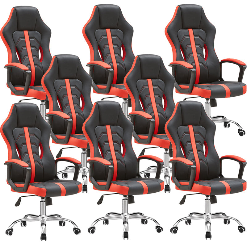 Silla giratoria de brazos acolchados modernos de cuero y silla de back office rojo de cuero y rojo