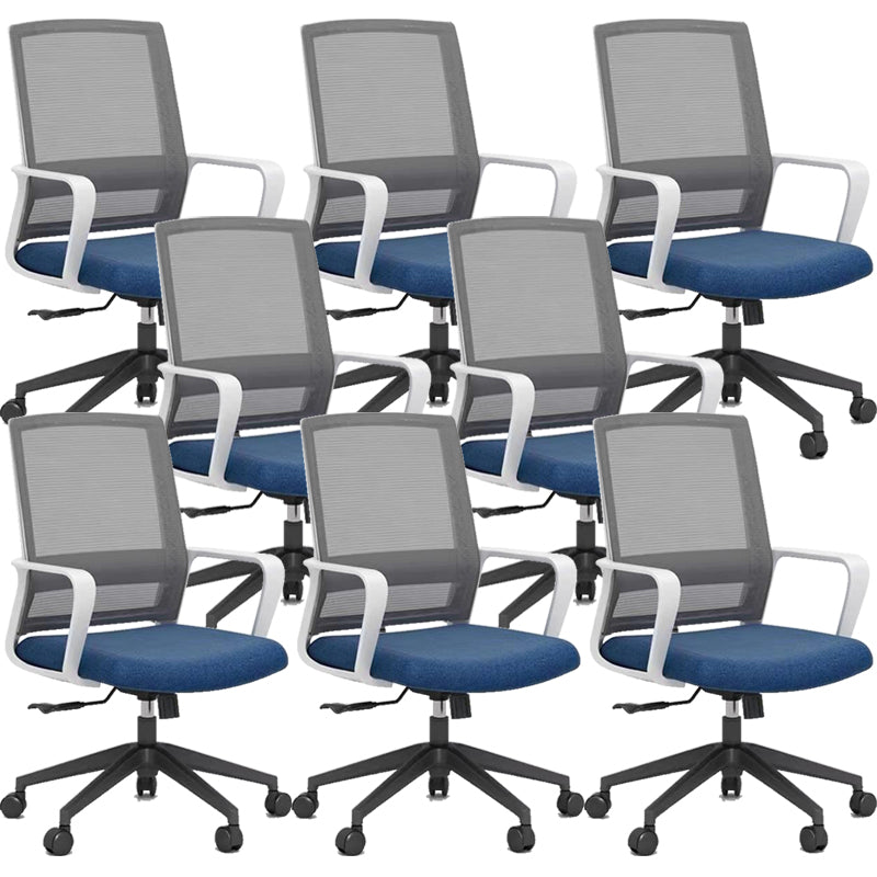 Silla de brazo contemporáneo brazos fijos silla de oficina giratoria de malla a mitad