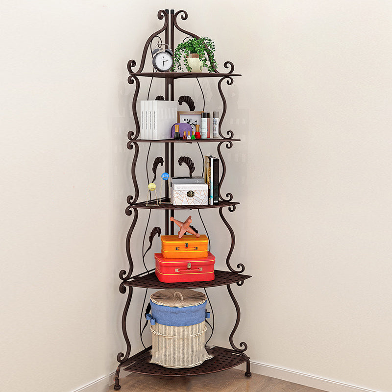 Contemporary Metal Book Shelf Folding Open Back Bookshelf Shelves Included 11.8"L x 11.8"W x 53.5"H Coffee Clearhalo 'Bookcases' 'furn' 'furn_bookcases' 'Furniture' 'Office Furniture' 6020295