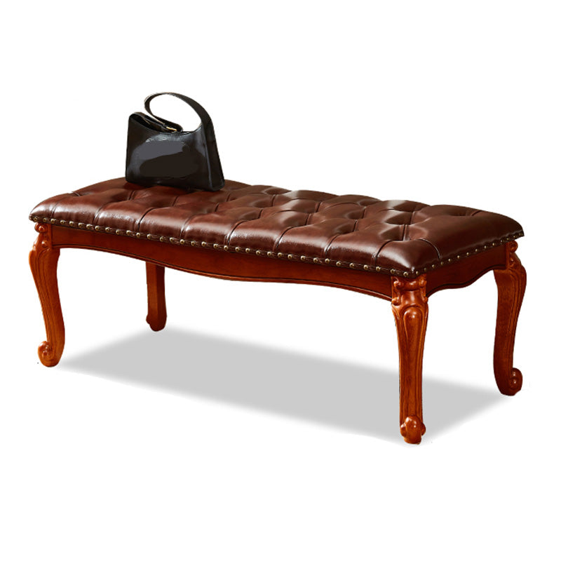 Rectangle 15.7" Wide Entryway Bench Traditional Upholstered Seating Bench with Nailheads 47"L x 16"W x 16"H Dark Brown Clearhalo 'Benches' 'Chairs & Seating' 'furn' 'furn_benches' 'Furniture' 'Living Room Furniture' 6020360