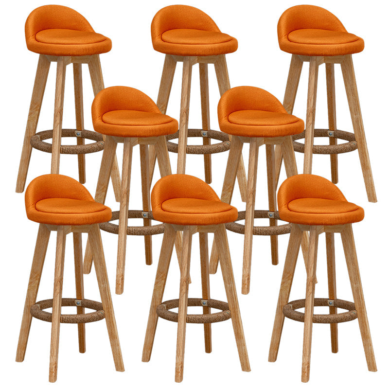 Scandinavian Wood Barstool Faux Leather Low Back Counter Stool