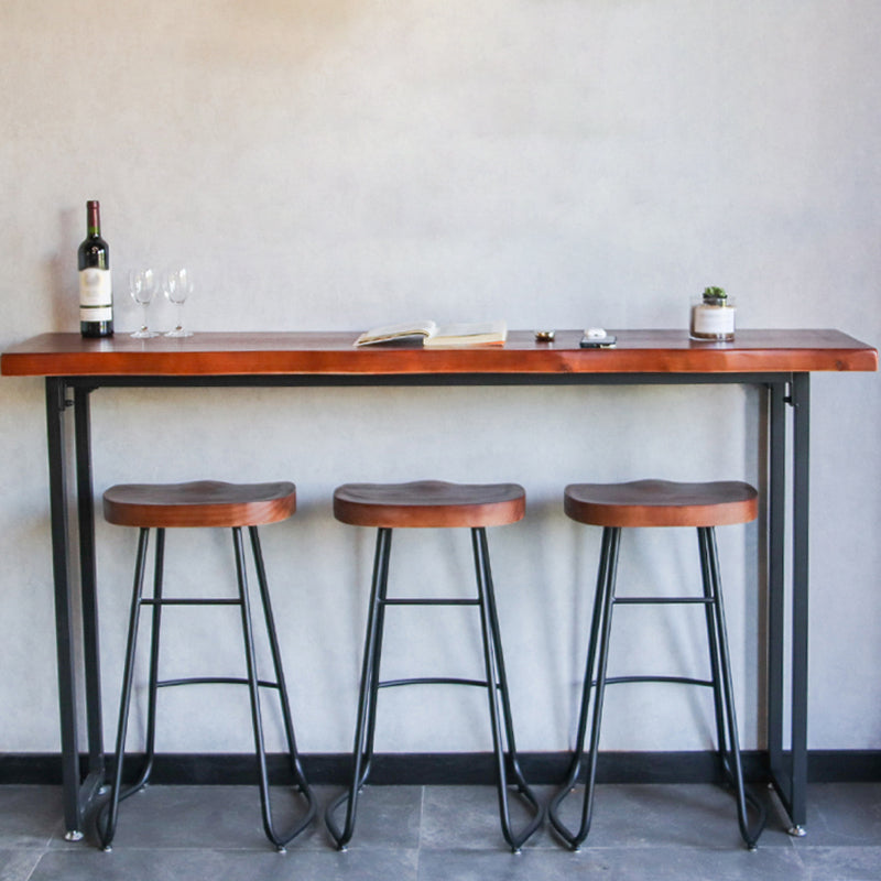 Solid Wood Bar Dining Table Specialty Brown Bar Height Cocktail Table with Sled Base