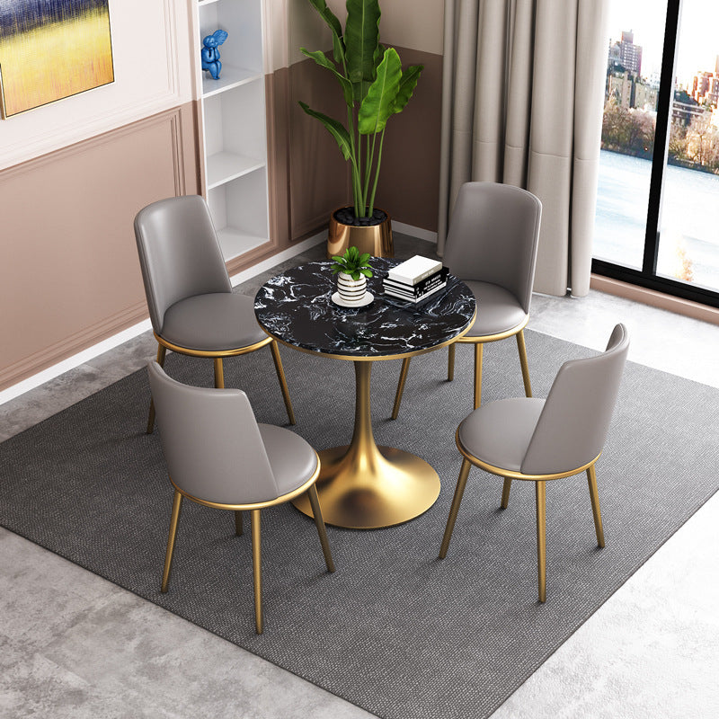 Modern Style Round Table Set 1/2/3/4/5 Pieces Dining Set for Home 5 Pieces: Black Table, 4 Chairs Clearhalo 'Dining Room Sets' 'Dining Tables & Seating' 'dining_room_set' 'furn' 'furn_dining_room_set' 'Furniture' 'Kitchen & Dining Furniture' 6024045