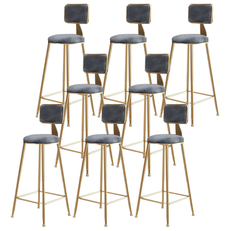 Glam Metal Stool Velvet Low Back Stool with Footrest in Matte Finish