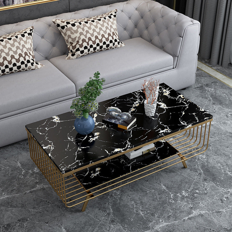 Glam a 4 gambe tavolino in marmo rettangolare con scaffale