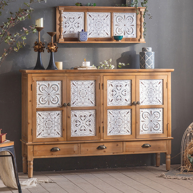 Industrial Wooden Cabinet with Turned Legs and Drawers in Brown