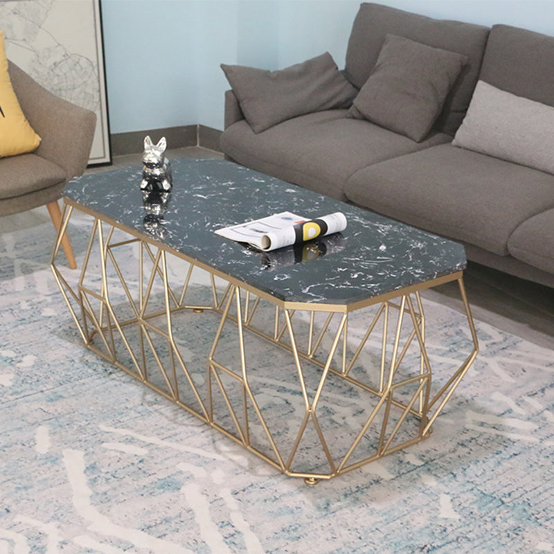 Glam Coffee Table with Iron Frame and Marble Top Cocktail Table