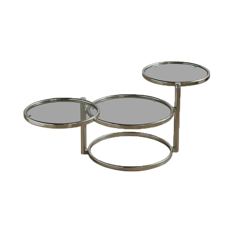 Extendable Coffee Table Glass with Round Top and Stainless Steel Base