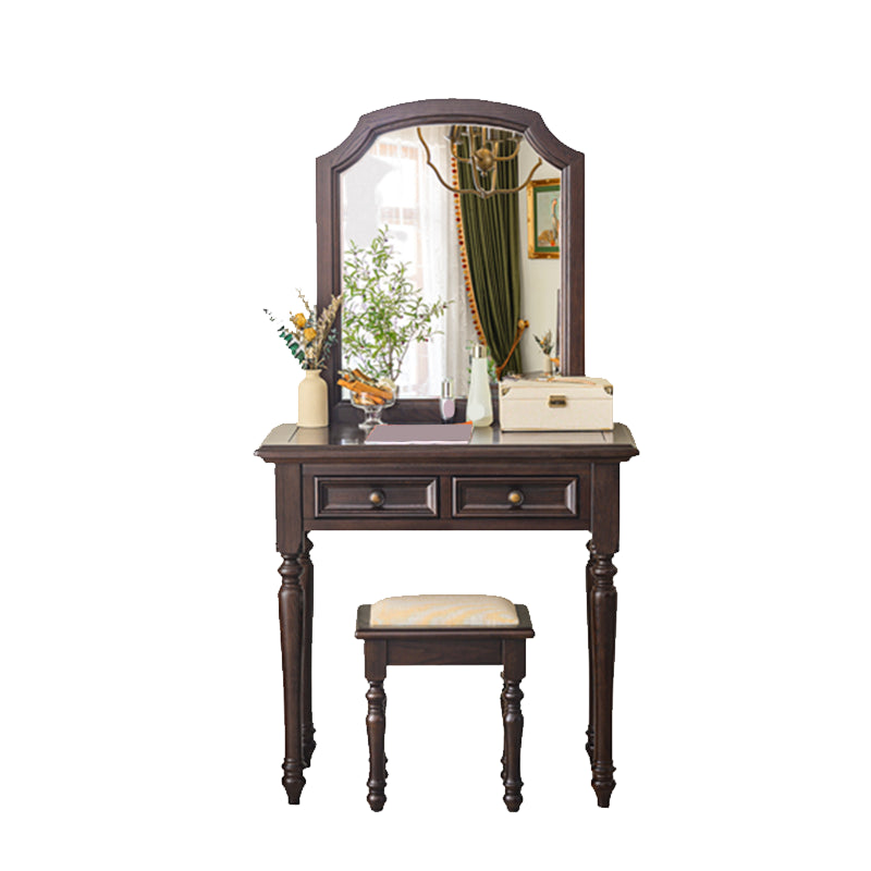 Ensemble de vanité brun cend avec miroir 17,71 "tables de vanité en bois de large avec 2 tiroirs