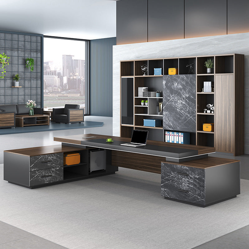 Contemporary Office Desk L-Shape Executive Desk with 2 Storage Drawers Left Hand Return Clearhalo 'furn' 'furn_office_desk' 'Furniture' 'Office Desks' 'Office Furniture' 'office_desk' 6027627