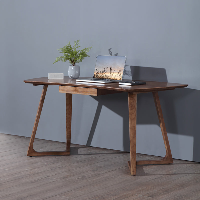 30" H Ash Office Desk Contemporary Writing Desk in Matte Finish 63"L x 29.5"W x 29.5"H Walnut Clearhalo 'furn' 'furn_office_desk' 'Furniture' 'Office Desks' 'Office Furniture' 'office_desk' 6027666