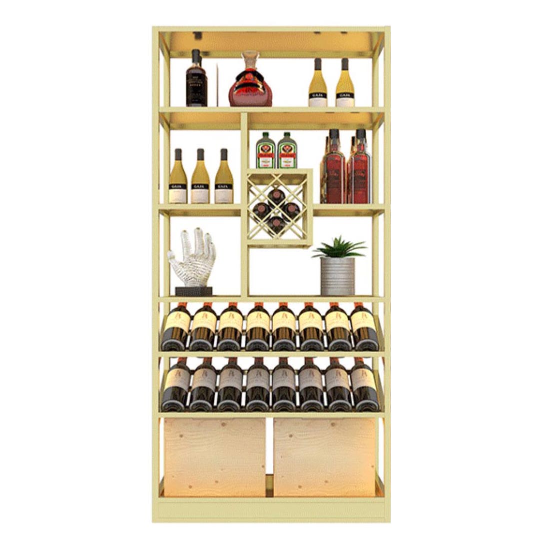 Freestanding Luxury Wine Jail Metal with Shelf Wine Rack Kit 11.8"Wide Wine Bottle Rack Gold Clearhalo 'furn' 'furn_wine_racks' 'Furniture' 'Kitchen & Dining Furniture' 'Wine Racks' 'wine_racks' 6032285